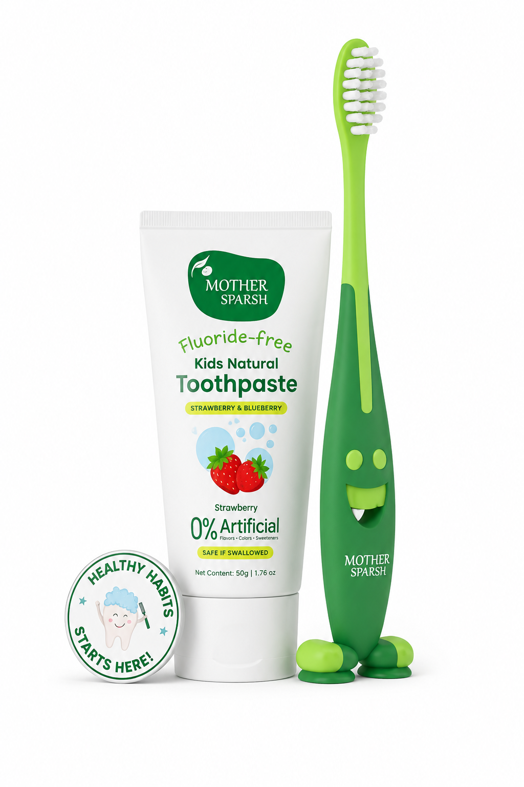 Fluoride free Mother Sparsh Strawberry Kids Natural Toothpaste with Toothbrush - 50g
