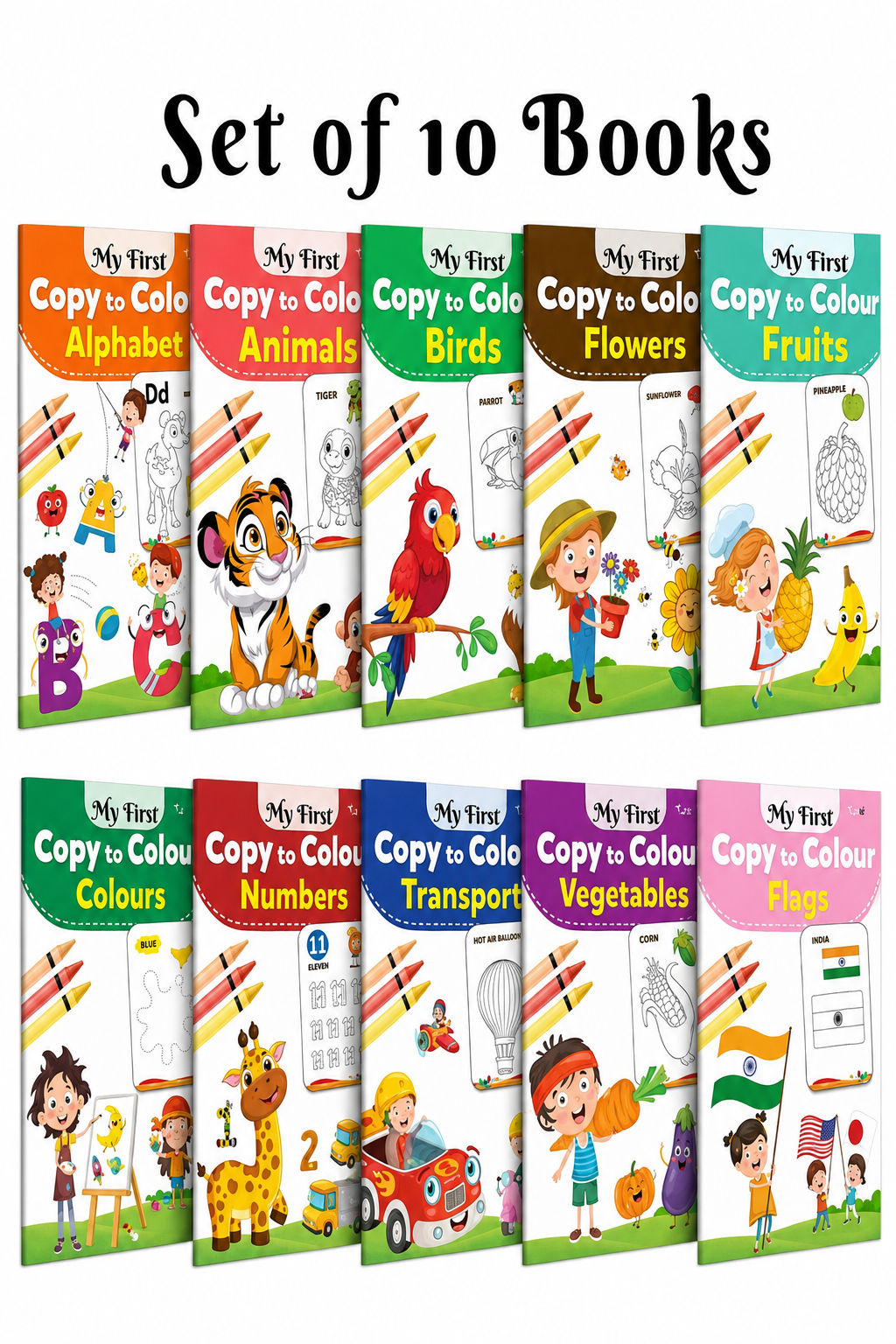 My first Picture Colouring library Set : Learning  book for kids, Educational picture books with Coloring for toddlers, Collection of 10 Coloring books