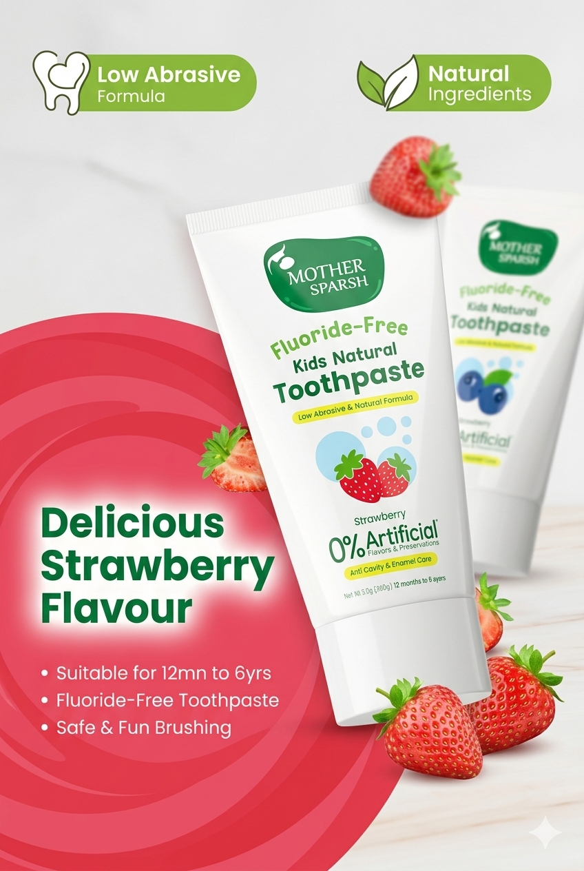 Fluoride free Mother Sparsh Strawberry Kids Natural Toothpaste with Toothbrush - 50g