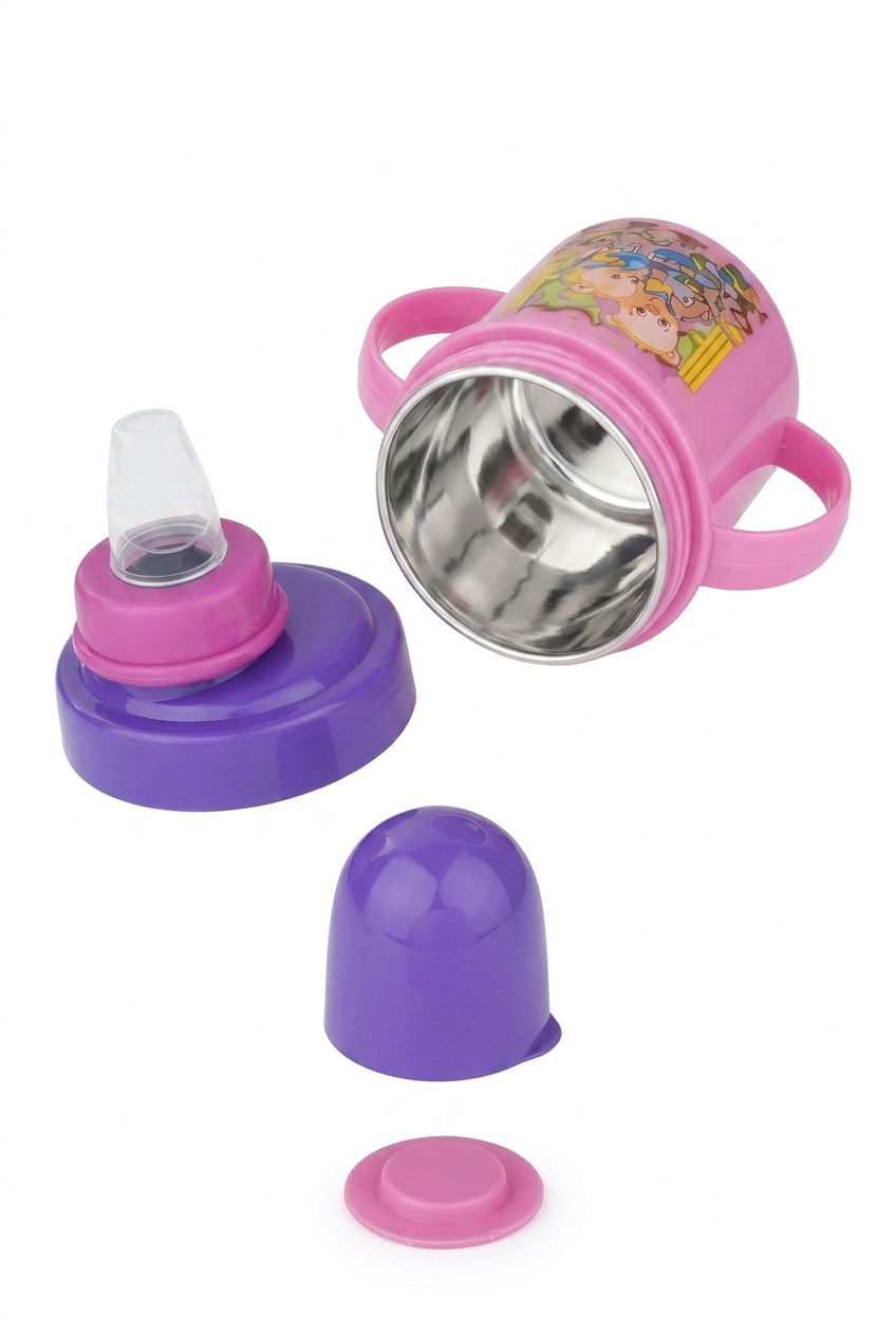 Hippo Baby Sipper/ Milk Bottle for Infant/Toddler 250 ml, Anti-Spill Sippy Cup with Soft Silicone Nipple BPA Free, with Steel Inner (Multicolor) Other Kids Accessories