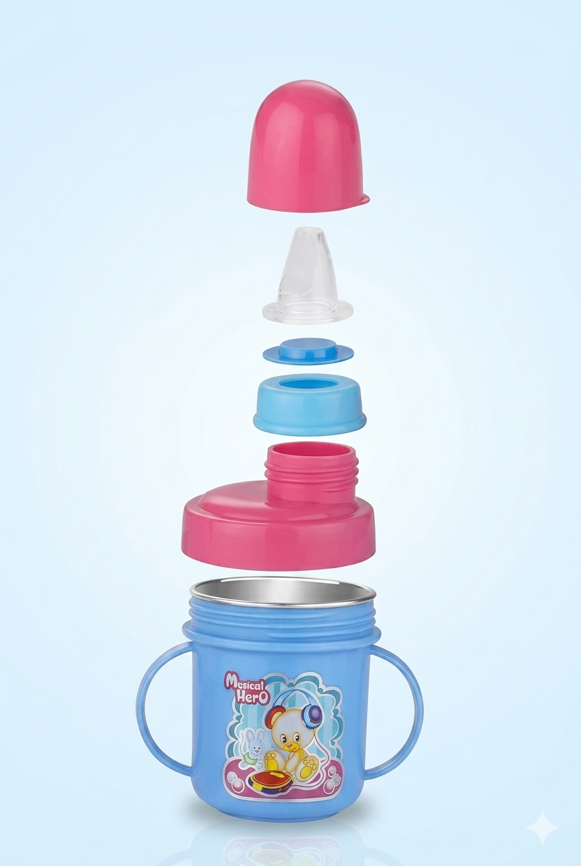Hippo Baby Sipper/ Milk Bottle for Infant/Toddler 250 ml, Anti-Spill Sippy Cup with Soft Silicone Nipple BPA Free, with Steel Inner (Multicolor) Other Kids Accessories