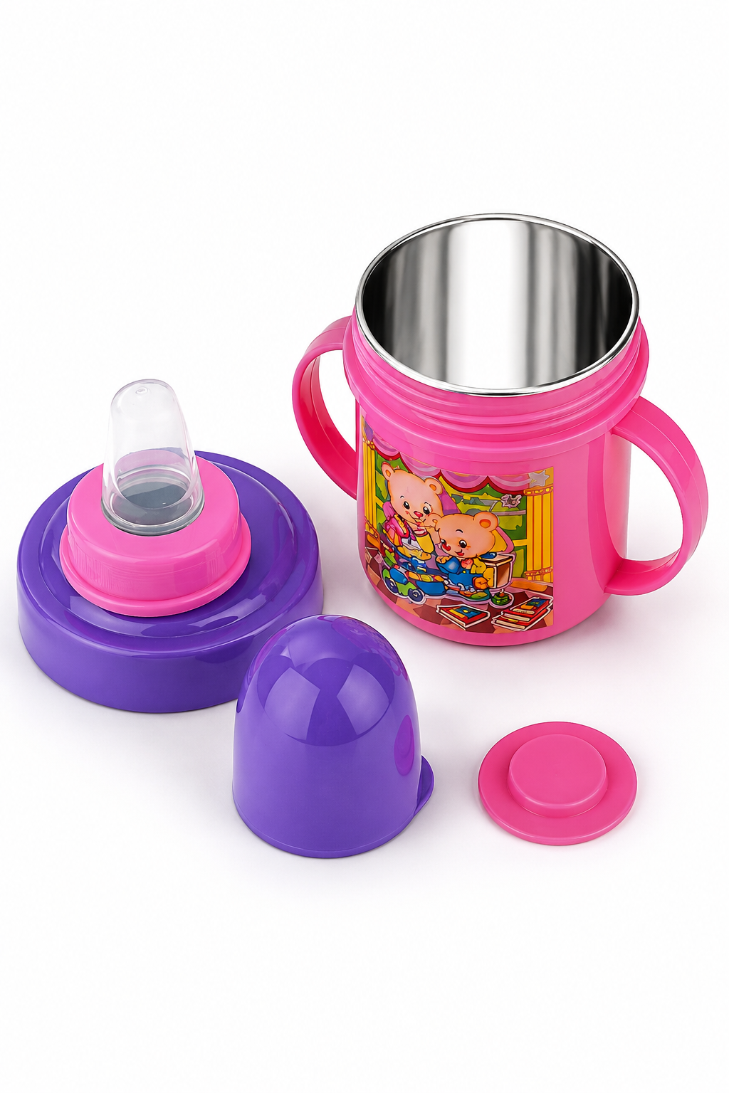 Hippo Baby Sipper/ Milk Bottle for Infant/Toddler 250 ml, Anti-Spill Sippy Cup with Soft Silicone Nipple BPA Free, with Steel Inner (Multicolor) Other Kids Accessories